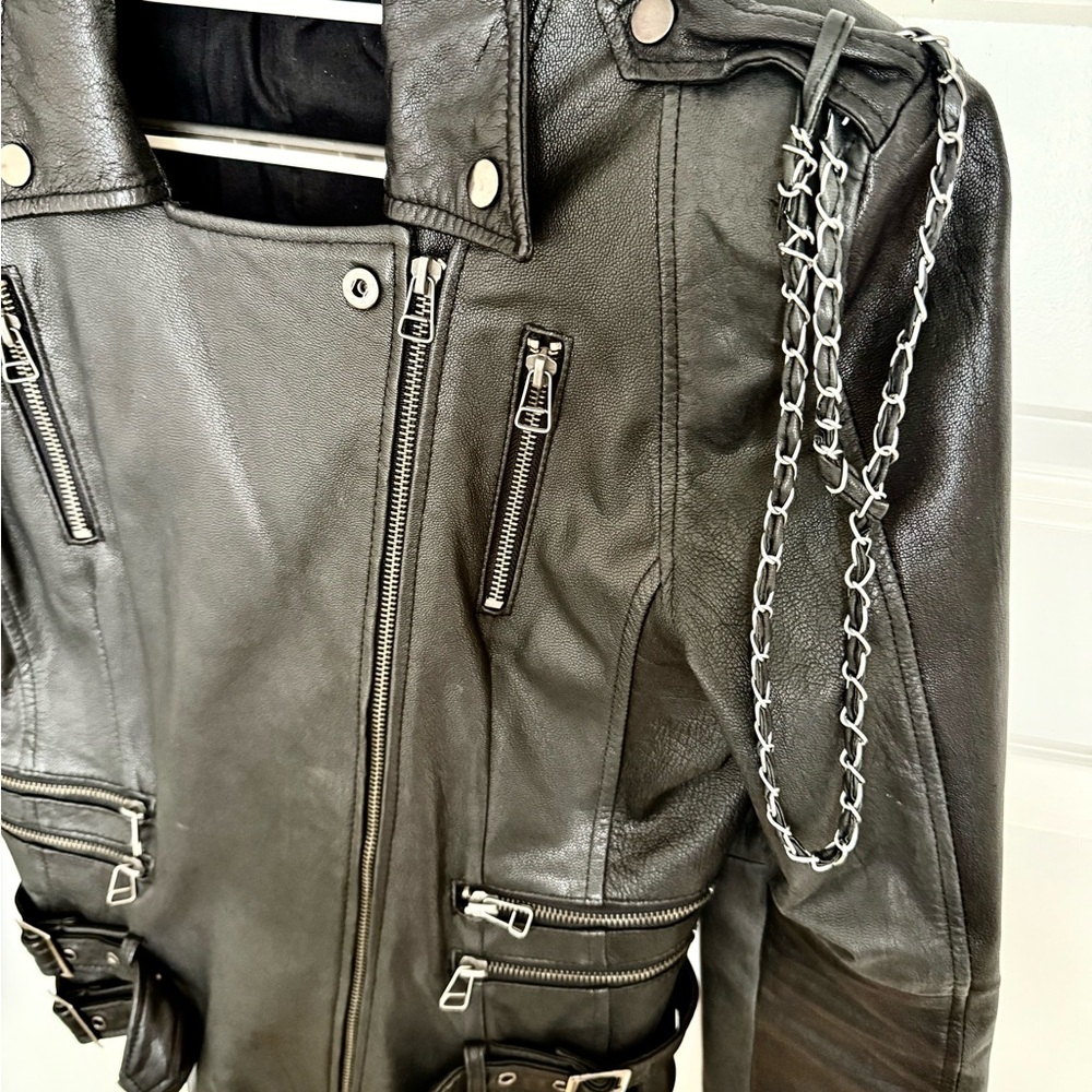 BALMAIN Runway Black Leather Biker Moto Chain Jacket 2009 Look #3 Y2K Goth Rock - Picture 6 of 16